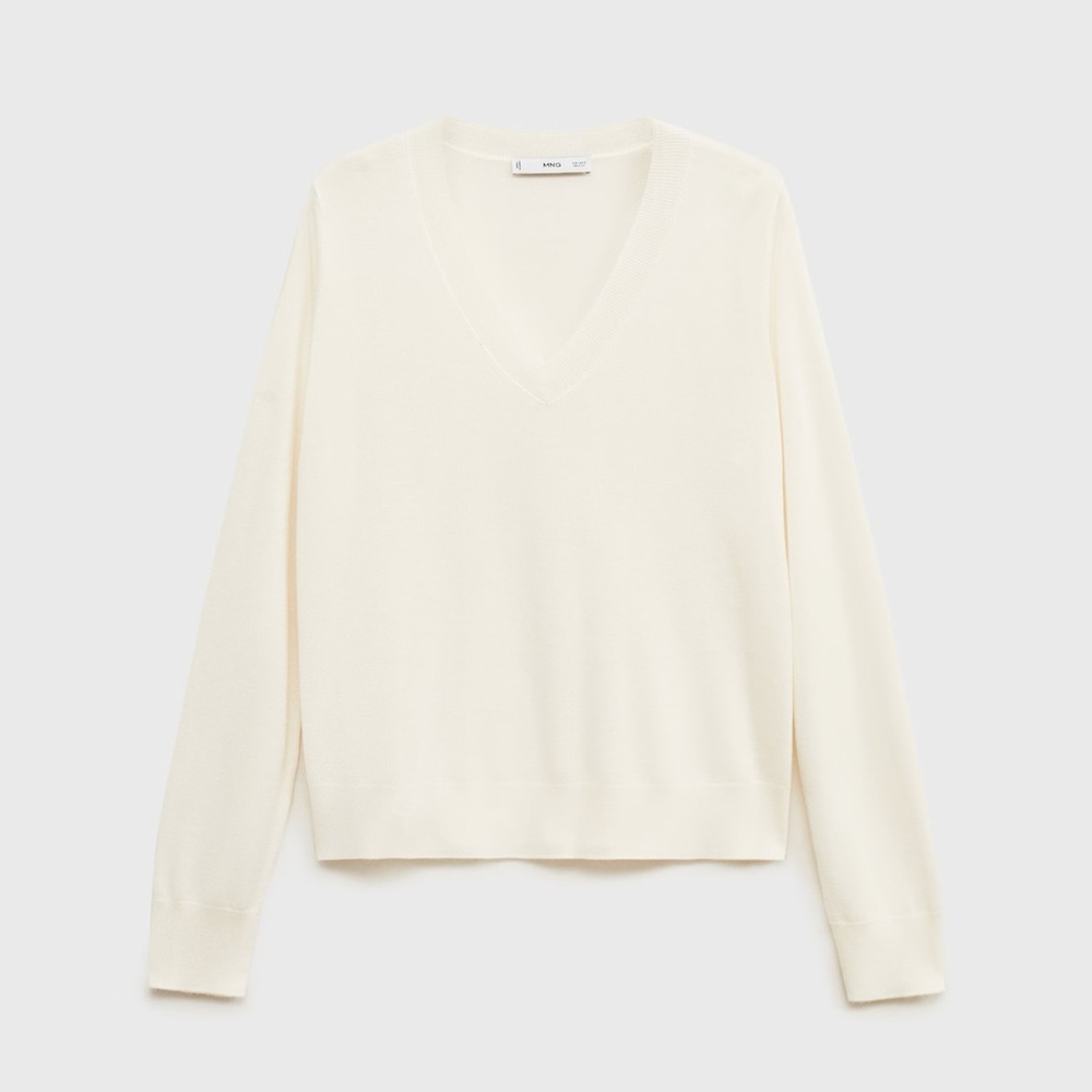 Mango Cream V-Neck Sweater NWT - Picture 2 of 5
